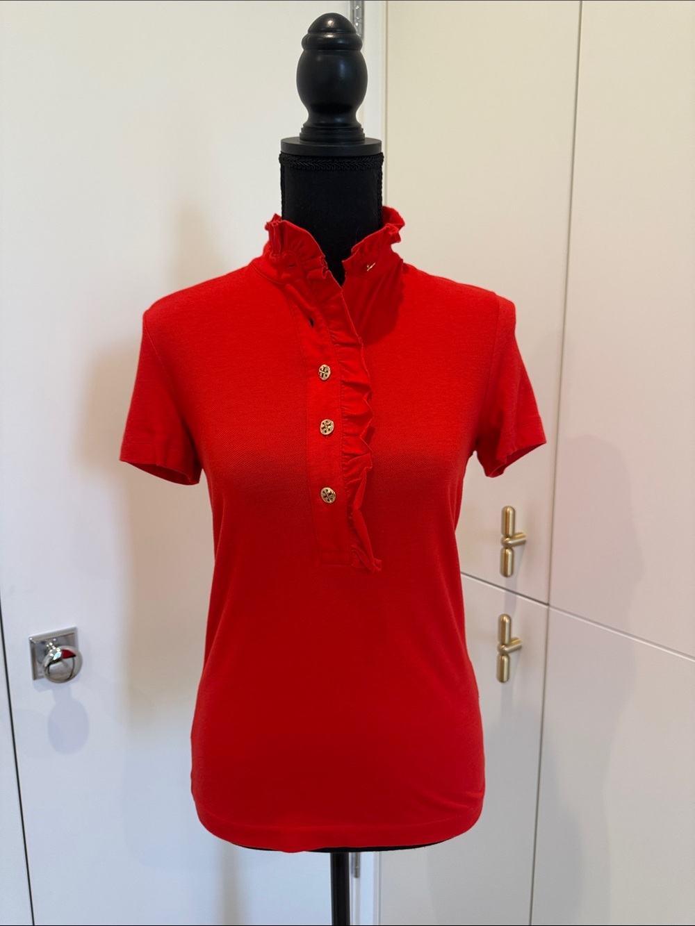 Red Ruffle-Trim Short Sleeve Top